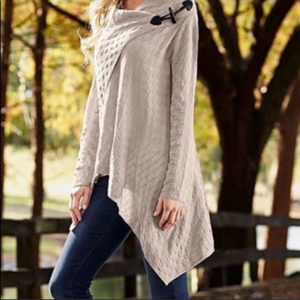 Venus Beige Knit Drape Poncho Sweater Size XL